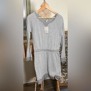 Bordeaux Striped 100% cotton, long sleeve gray dress by Anthropologie sz S